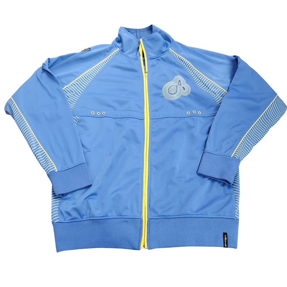 Akademiks Mens Track Jacket XL Blue Yellow Striped Full Zip Streetwear Y2K Retro